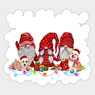 Funny Xmas Light Corgi Red Gnomes Shirt Santa Dog Lovers Gnome Christmas T Shirt Sticker